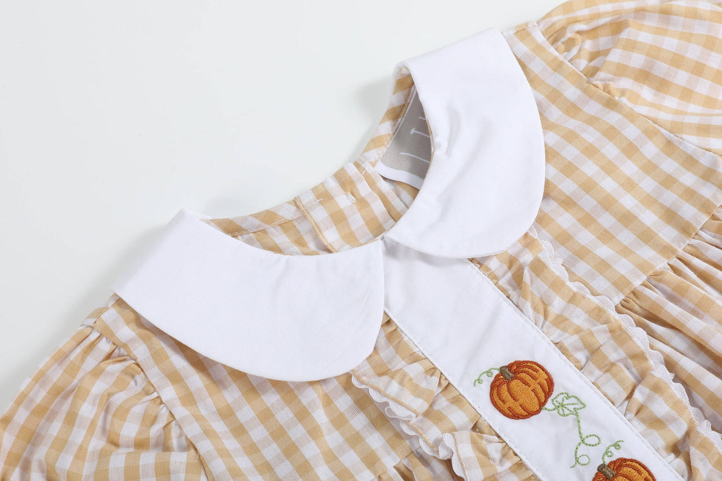 Brown Gingham Pumpkin Vine Ruffle Dress