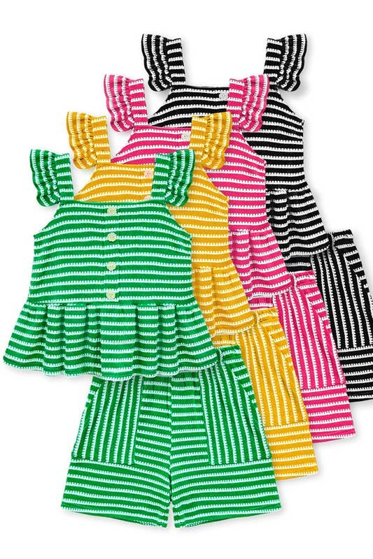 GKSS-Q25-3338B Girl's 2 pc Striped Short Set