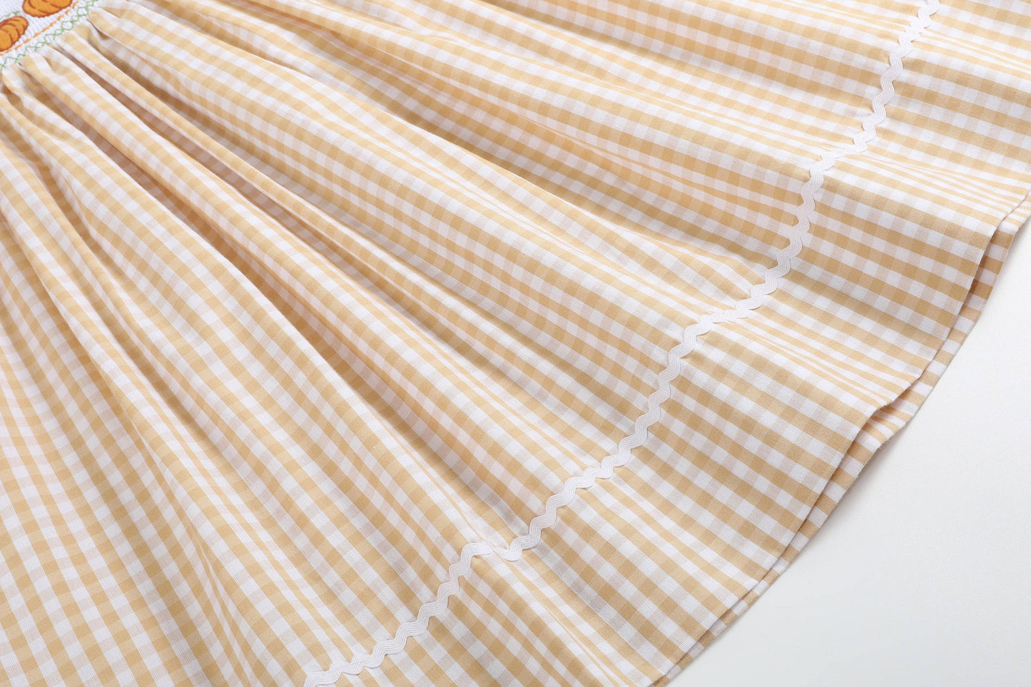 Brown Gingham Pumpkin Vine Smocked Bishop Dress