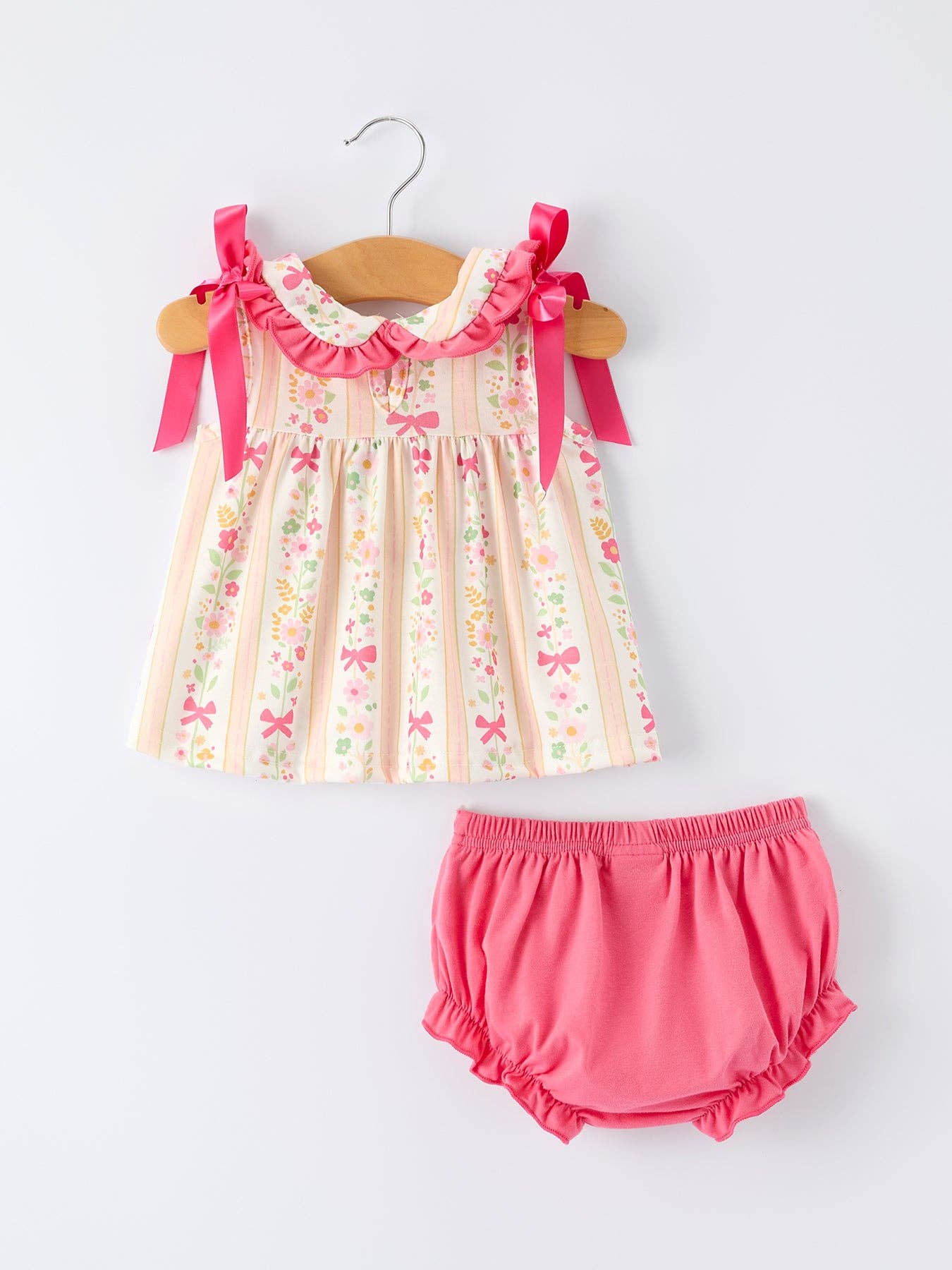 Floral Bow Ruffle Bloomer Set