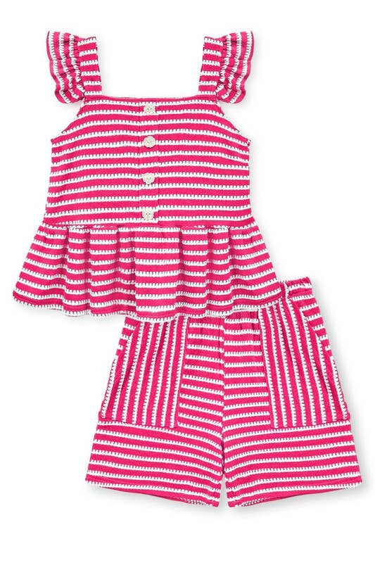 GKSS-Q25-3338B Girl's 2 pc Striped Short Set