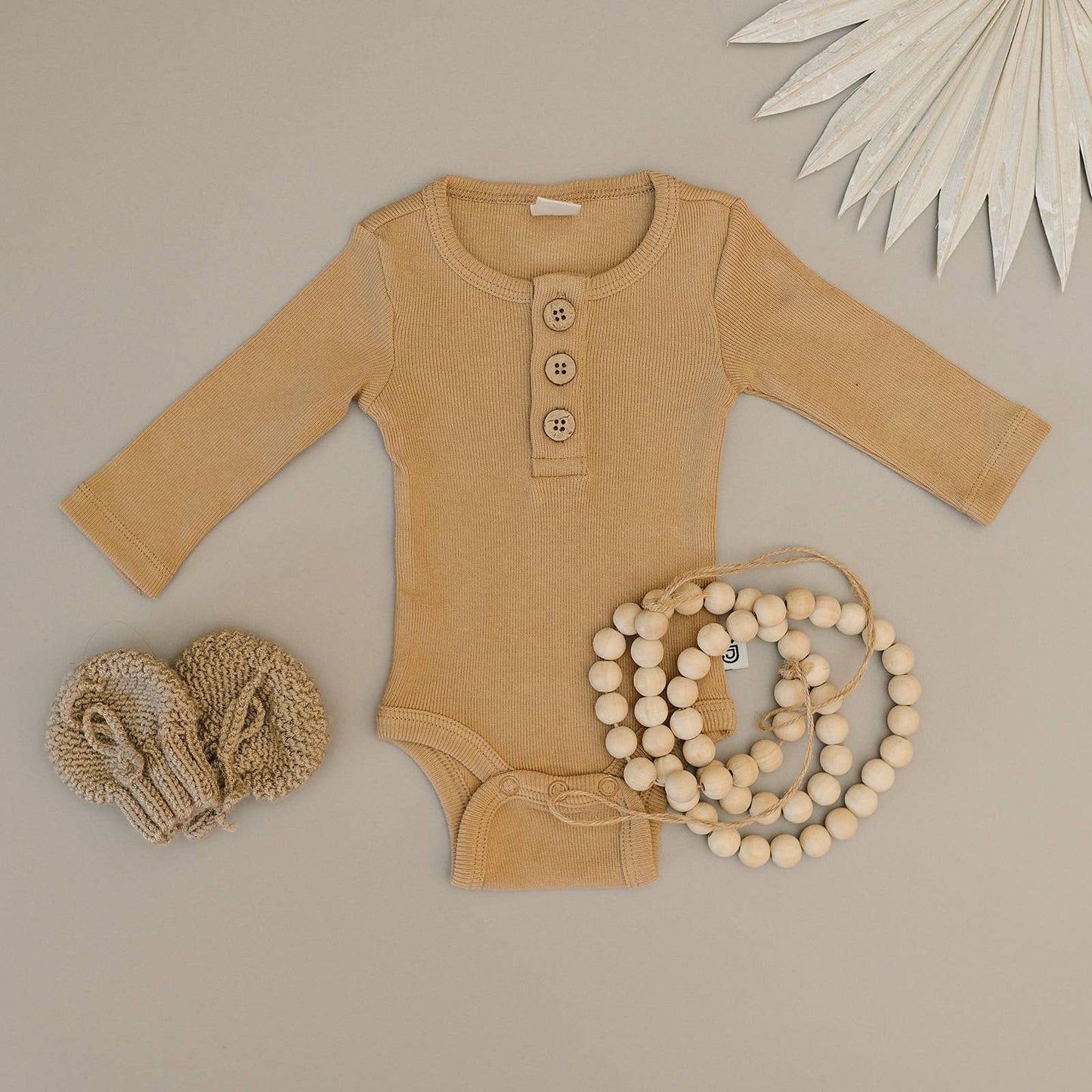 Organic 3 Button Bodysuit | Latte