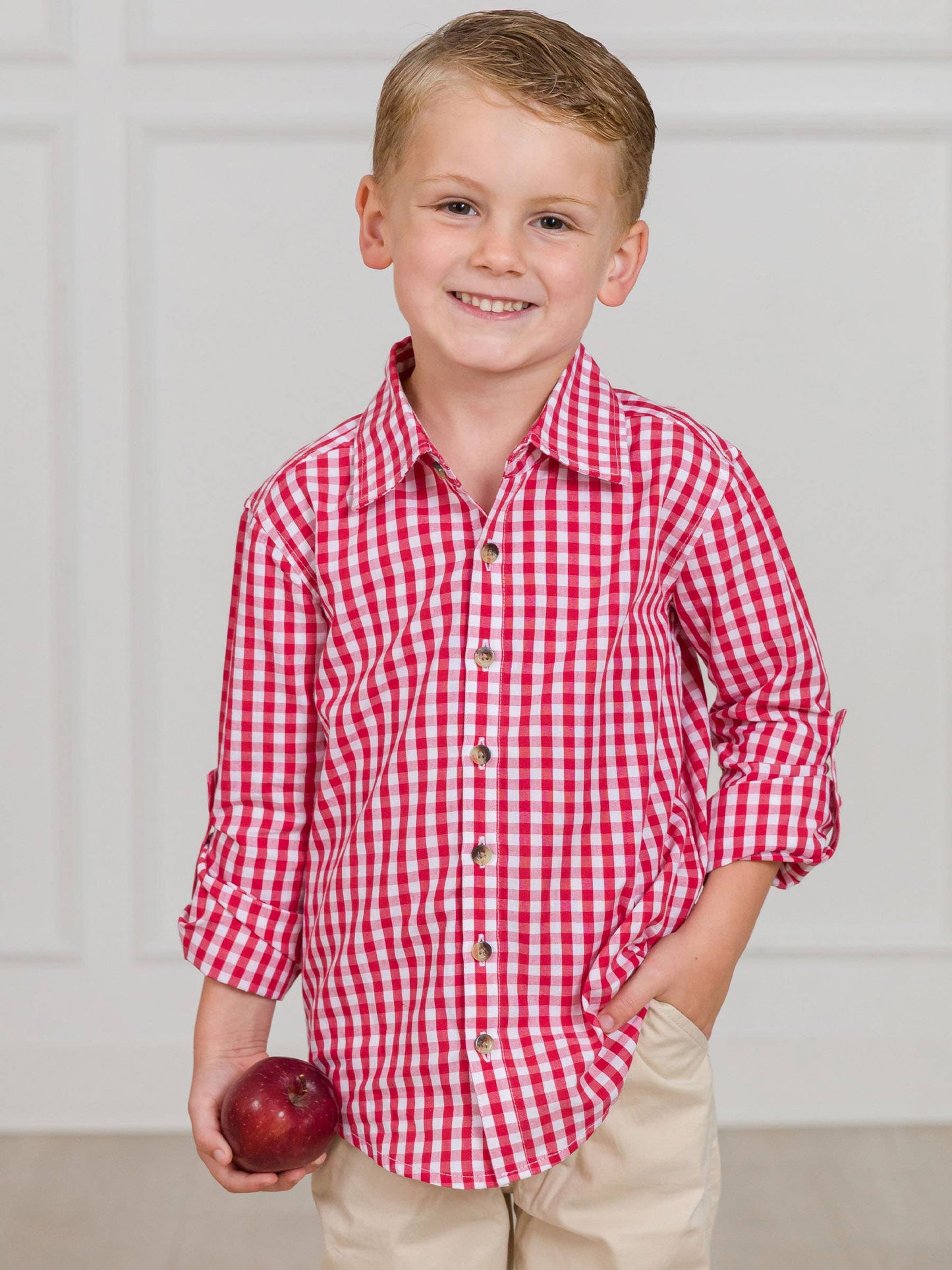 Classic Red Gingham Long Sleeve Button Down