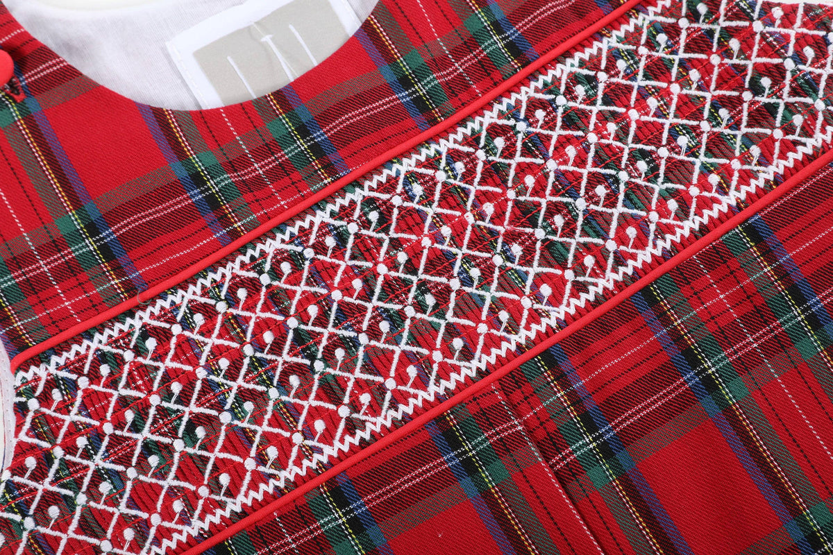 Red and Green Christmas Plaid Smocked Overalls