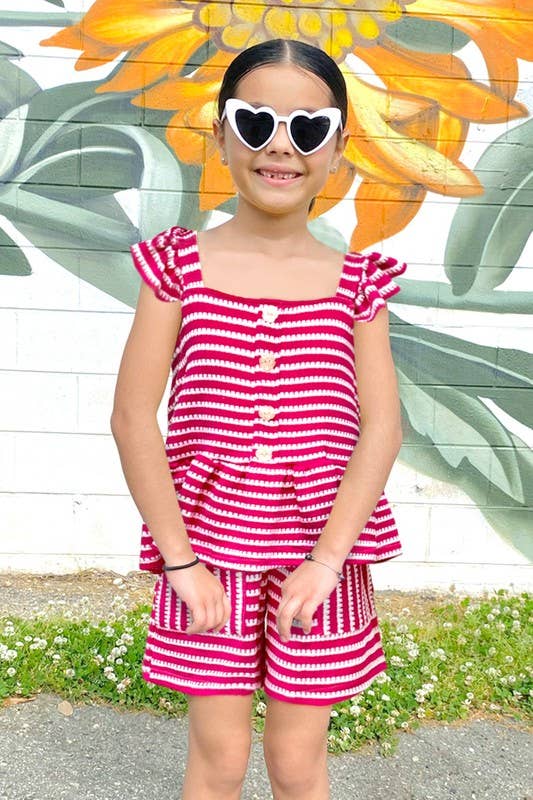 GKSS-Q25-3338B Girl's 2 pc Striped Short Set