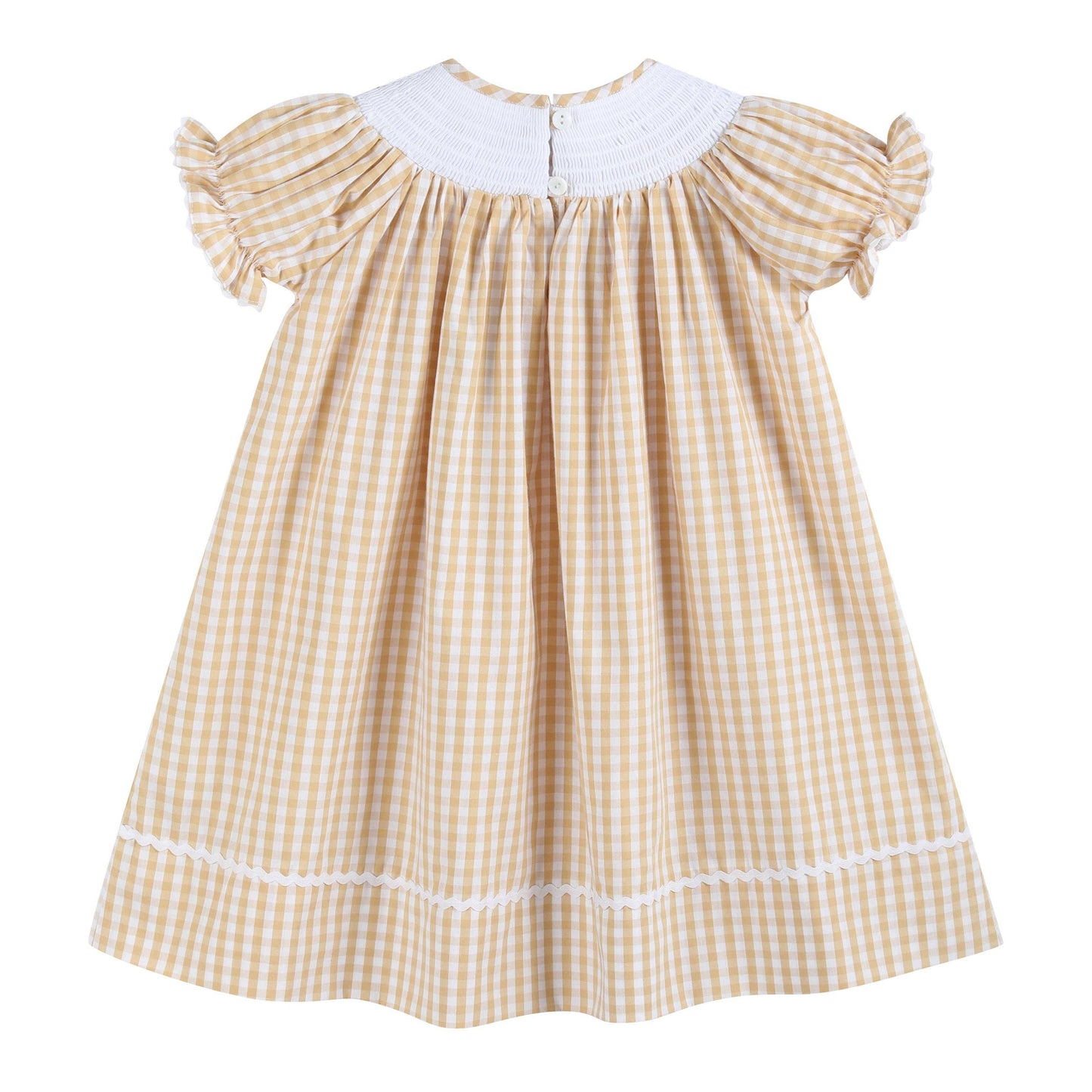 Brown Gingham Pumpkin Vine Smocked Bishop Dress