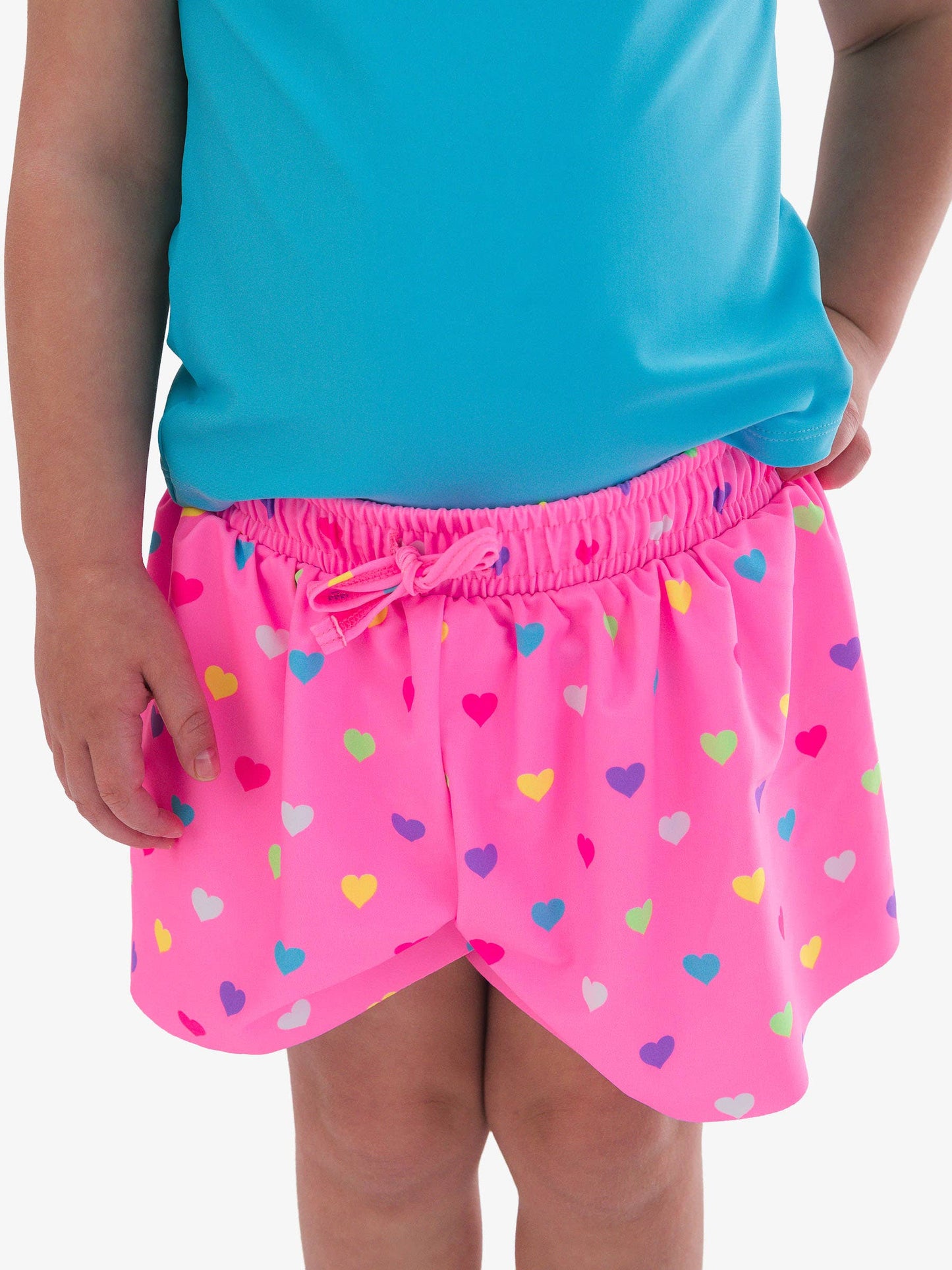 Neon Pink Colorful Hearts Active Shorts