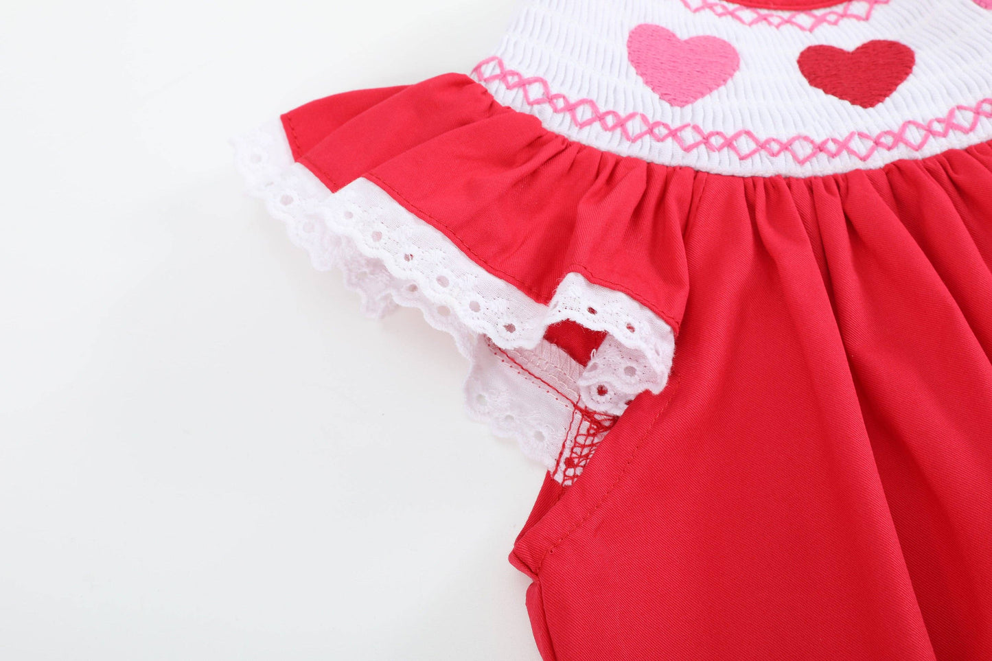 Red Heart and Lace Smocked Bishop Dress