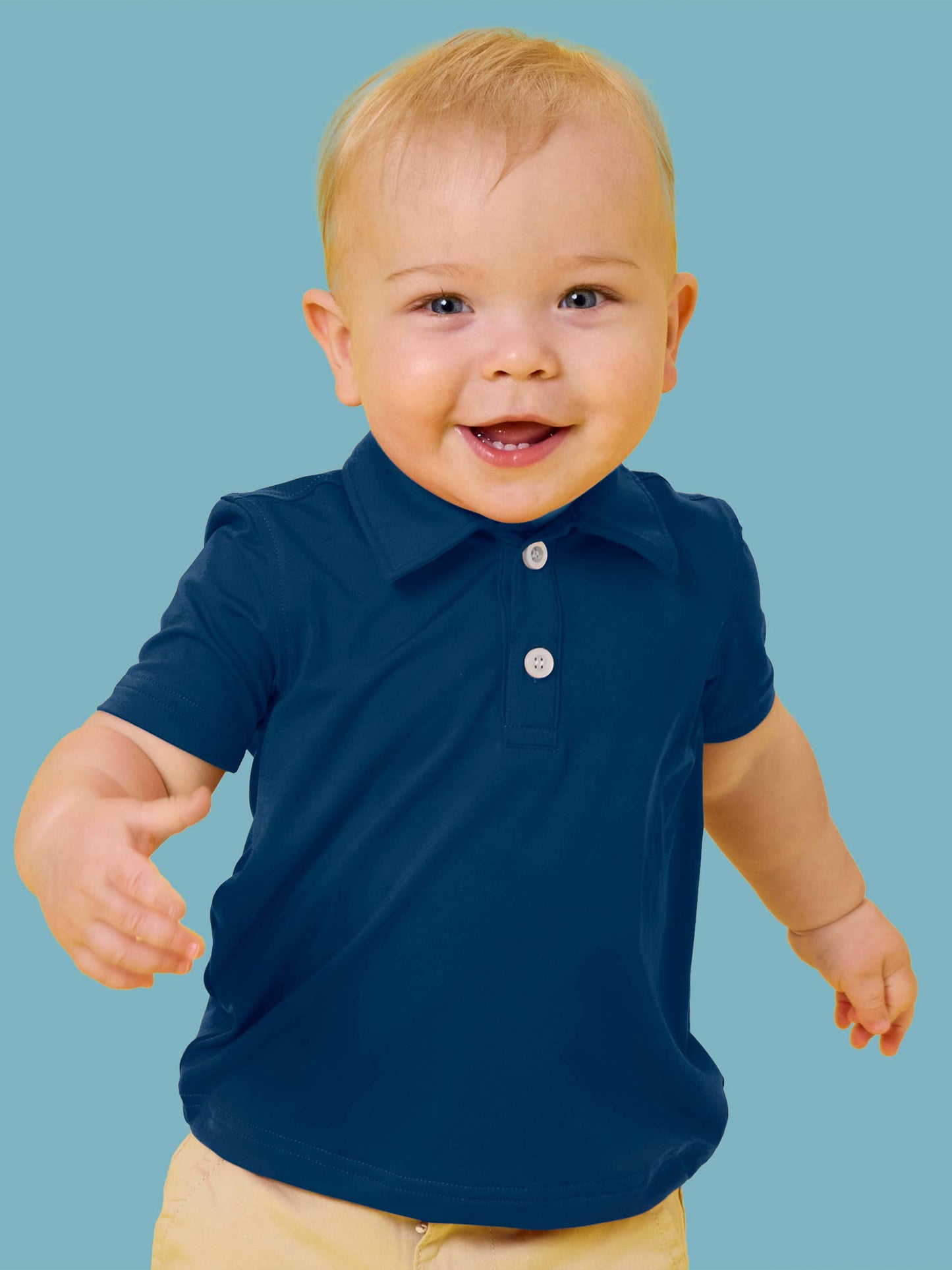 Boys Dark Navy Knit Short Sleeve Performance Polo