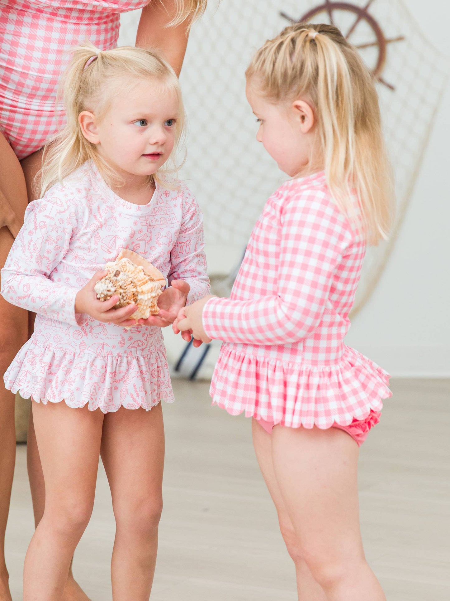 Gingham Rash Guard 2-Piece Swimsuit
