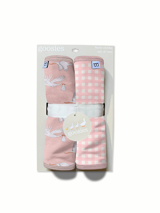 Burp Cloth Set - Pink Storks/Gingham