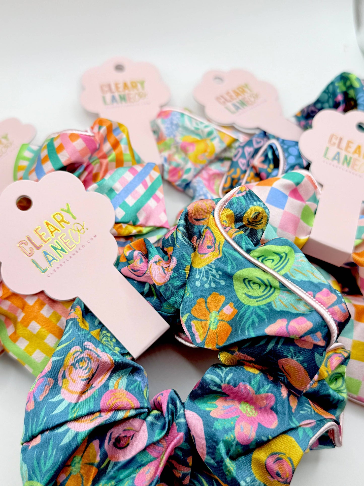Hair Scrunchie | Blush Rainbow Cross Stitch
