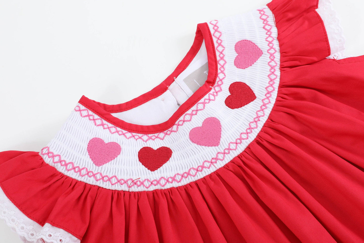 Red Heart and Lace Smocked Bishop Dress
