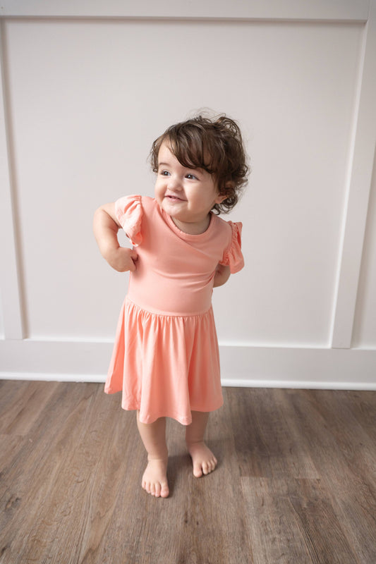 Peach | Flutter Bodysuit Twirl Dress