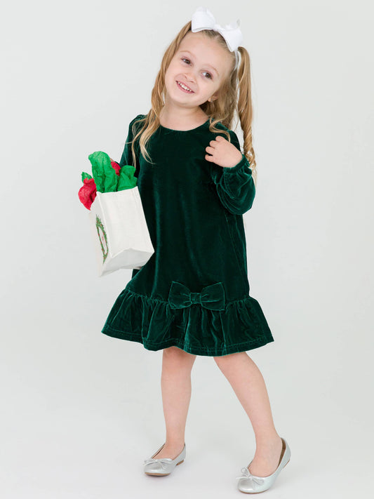 Green Velvet Long Sleeve Dress