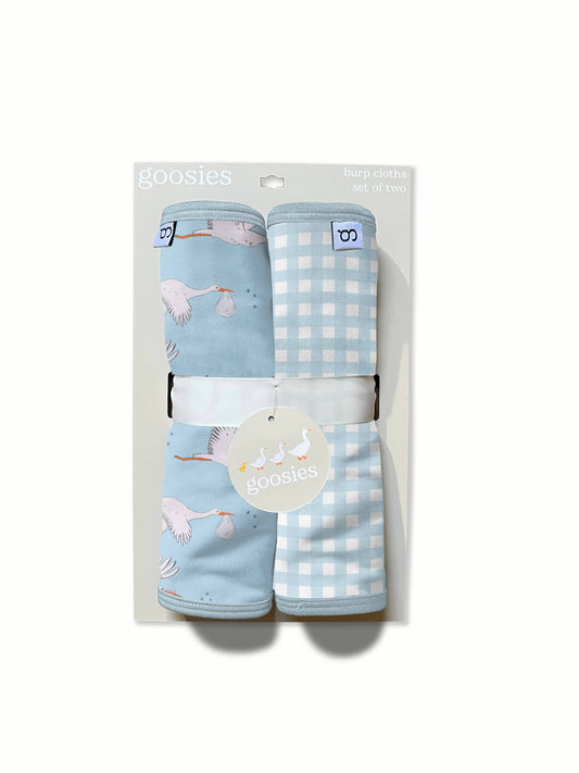 Burp Cloth Set - Blue Storks/Gingham