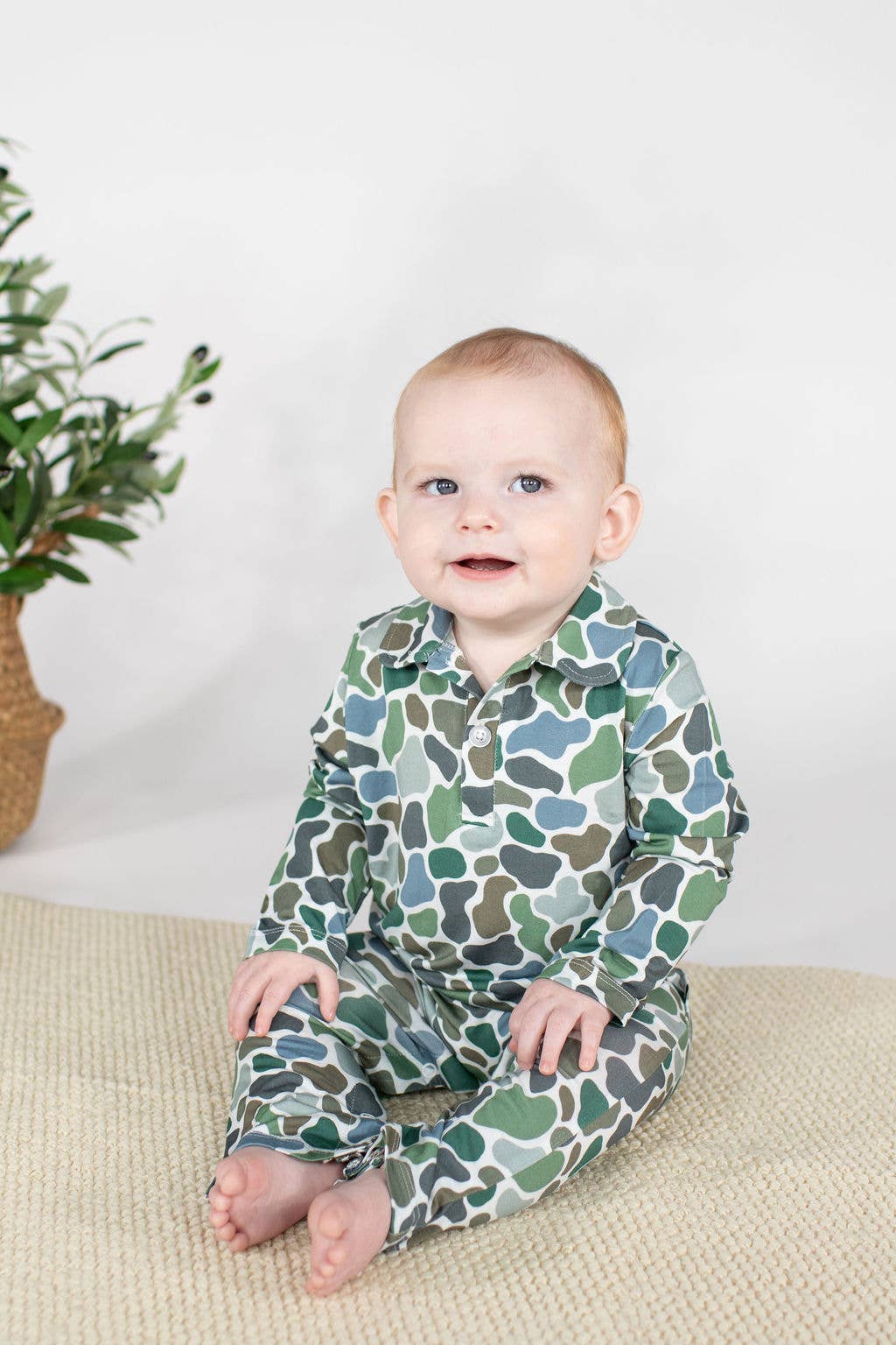 Pebble Camo - LS Polo Romper