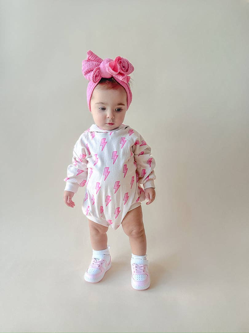 Hooded Bubble Romper | Pink Bolts