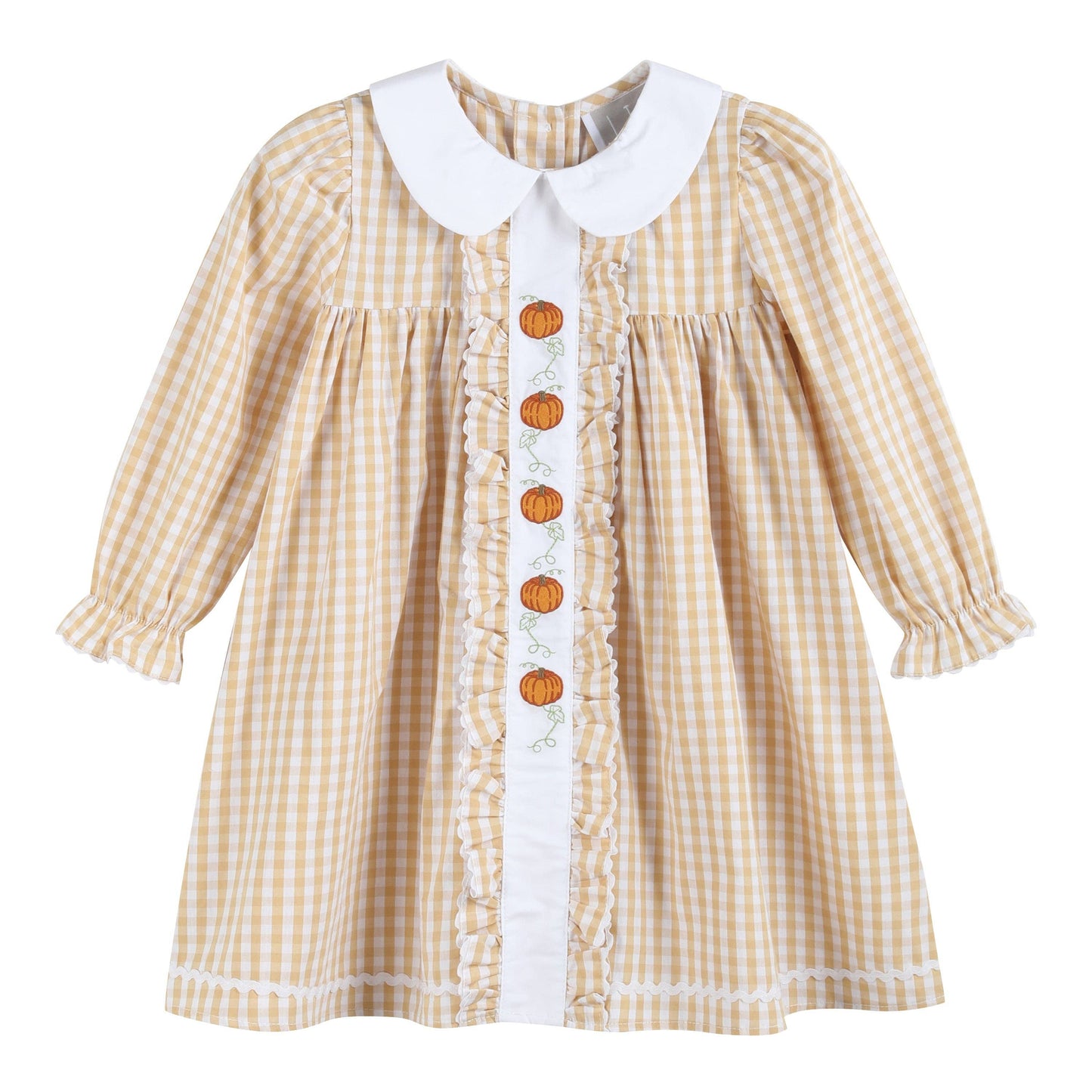 Brown Gingham Pumpkin Vine Ruffle Dress