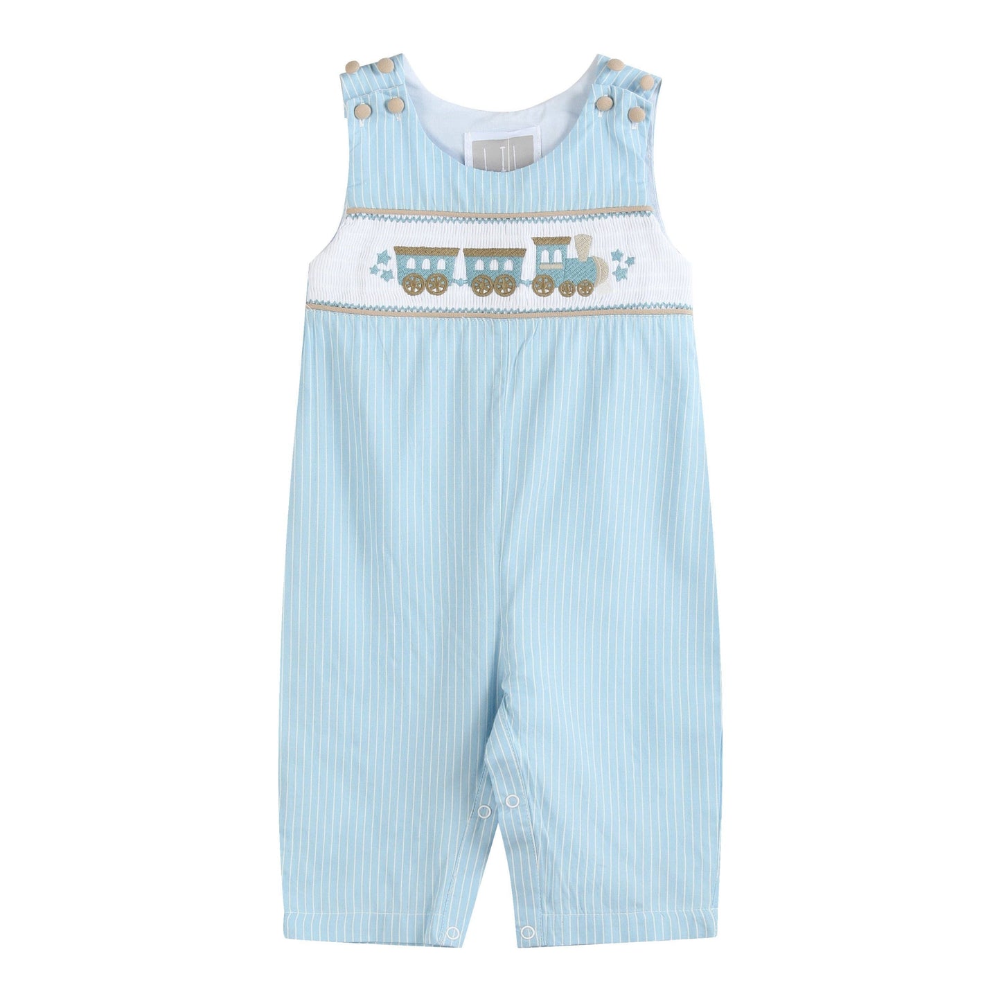 Gingham Train Smocked Overalls