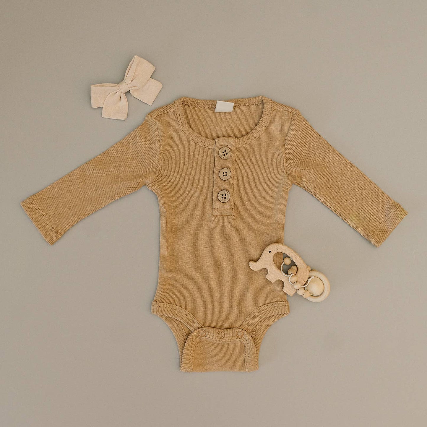 Organic 3 Button Bodysuit | Latte