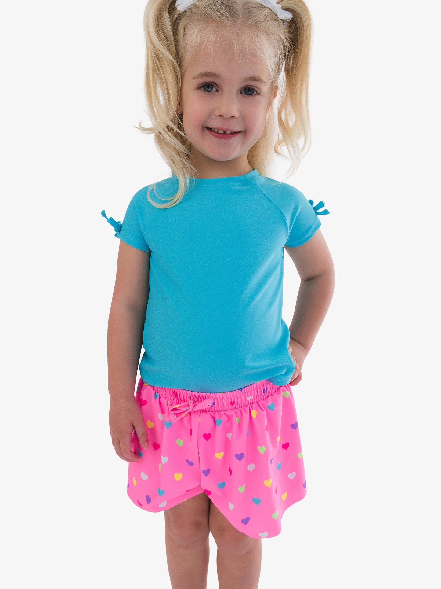 Neon Pink Colorful Hearts Active Shorts