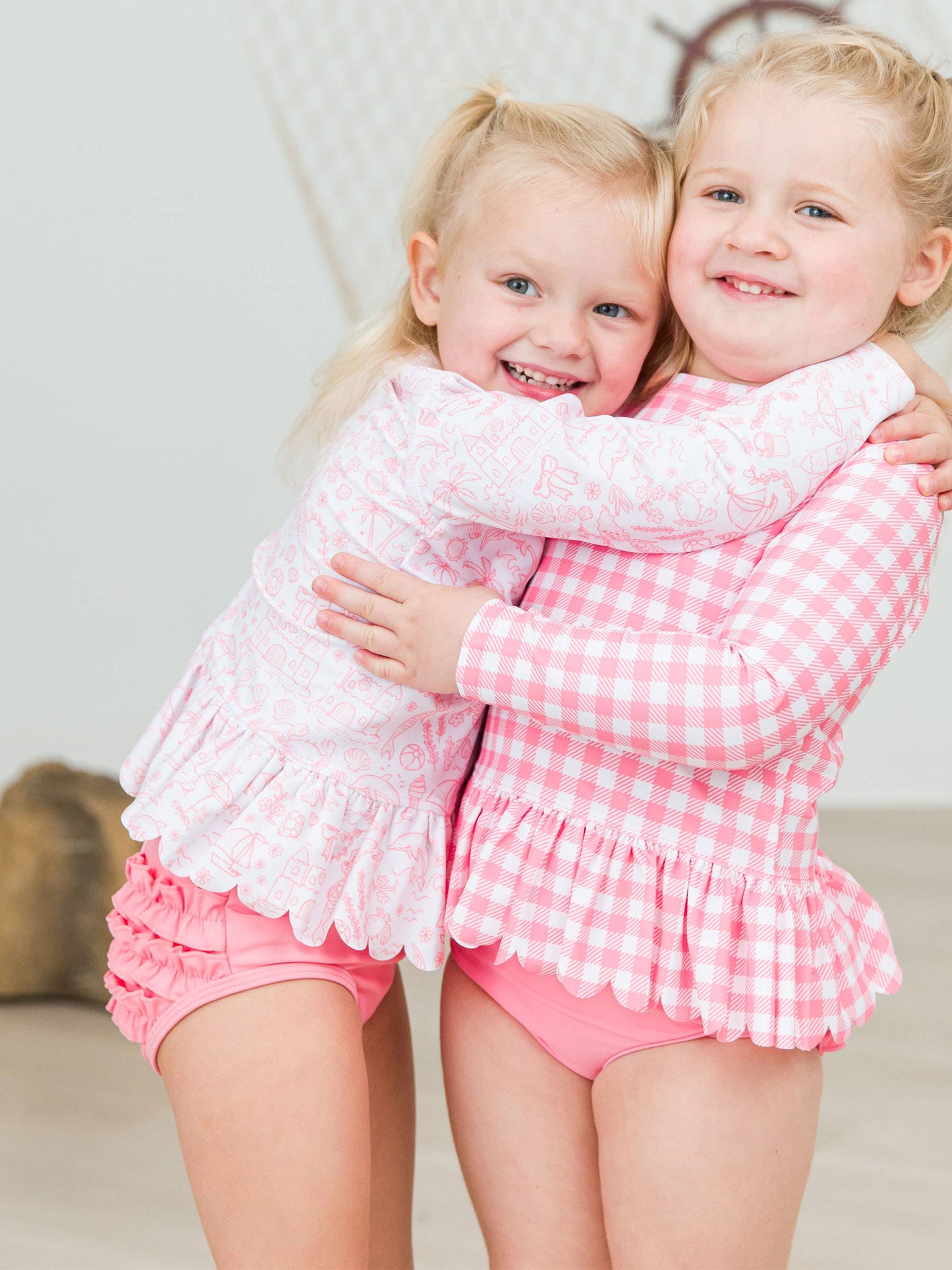 Gingham Rash Guard 2-Piece Swimsuit