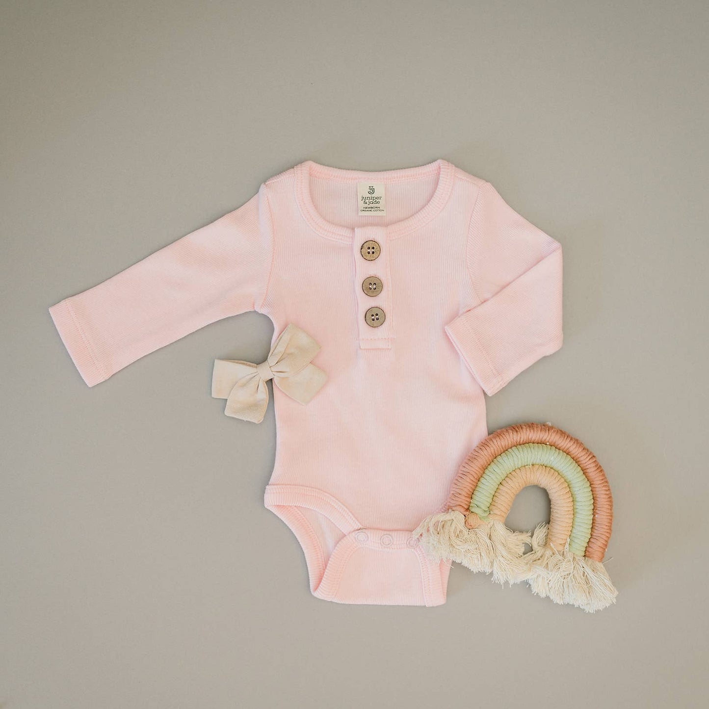 Organic 3 Button Bodysuit | Pink