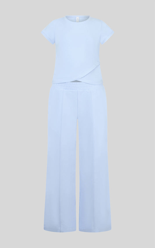 Tween Girls Jersey Crew Neck Short Sleeve Top and Wide Leg Pants