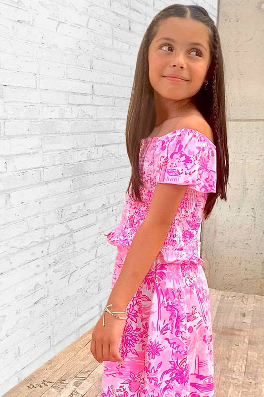 GKSS-3171B-Q74 Girl's 2 pcs Maxi Skirt Set w/ Smocking Top