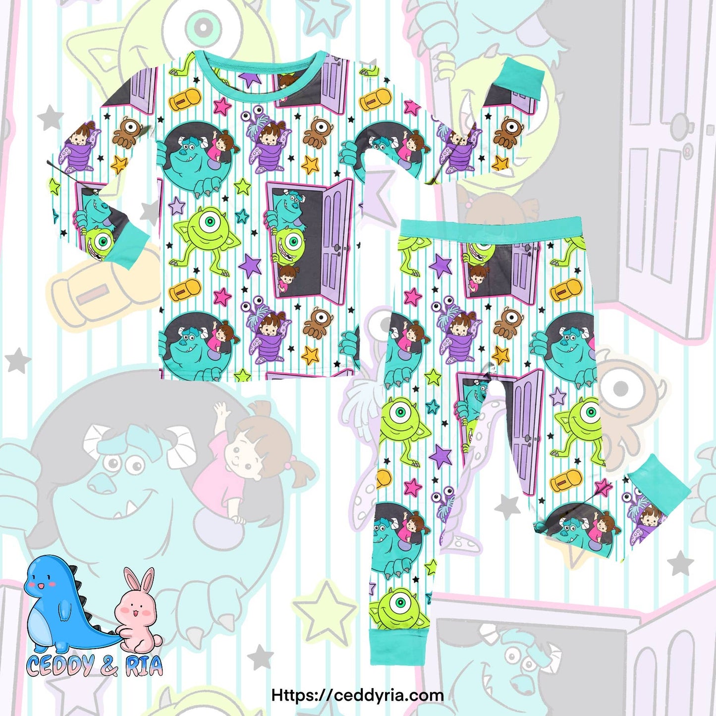 Monster bamboo 2 piece set pjs