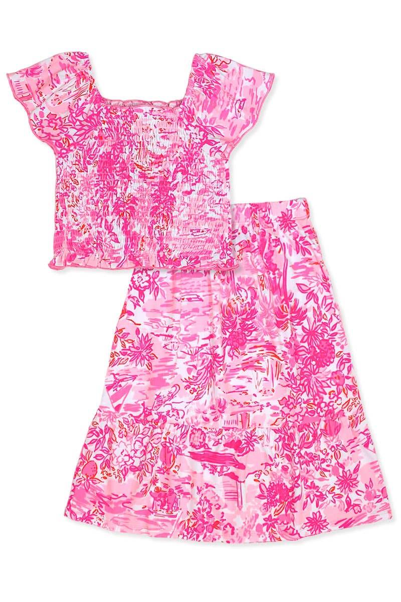 GKSS-3171B-Q74 Girl's 2 pcs Maxi Skirt Set w/ Smocking Top