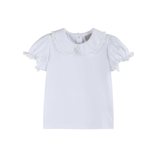 White Lace Bubble Sleeve Top