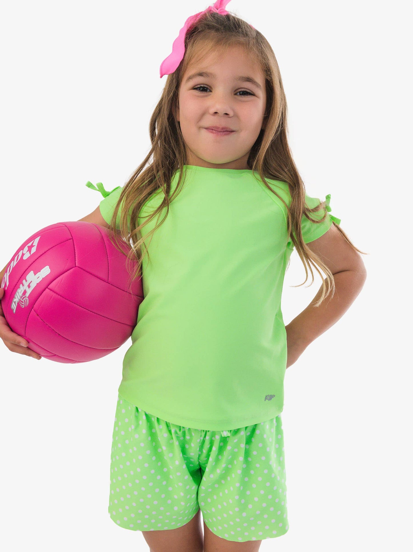 Girls Neon Honeydew Polka Dot Active Butterfly Shorts