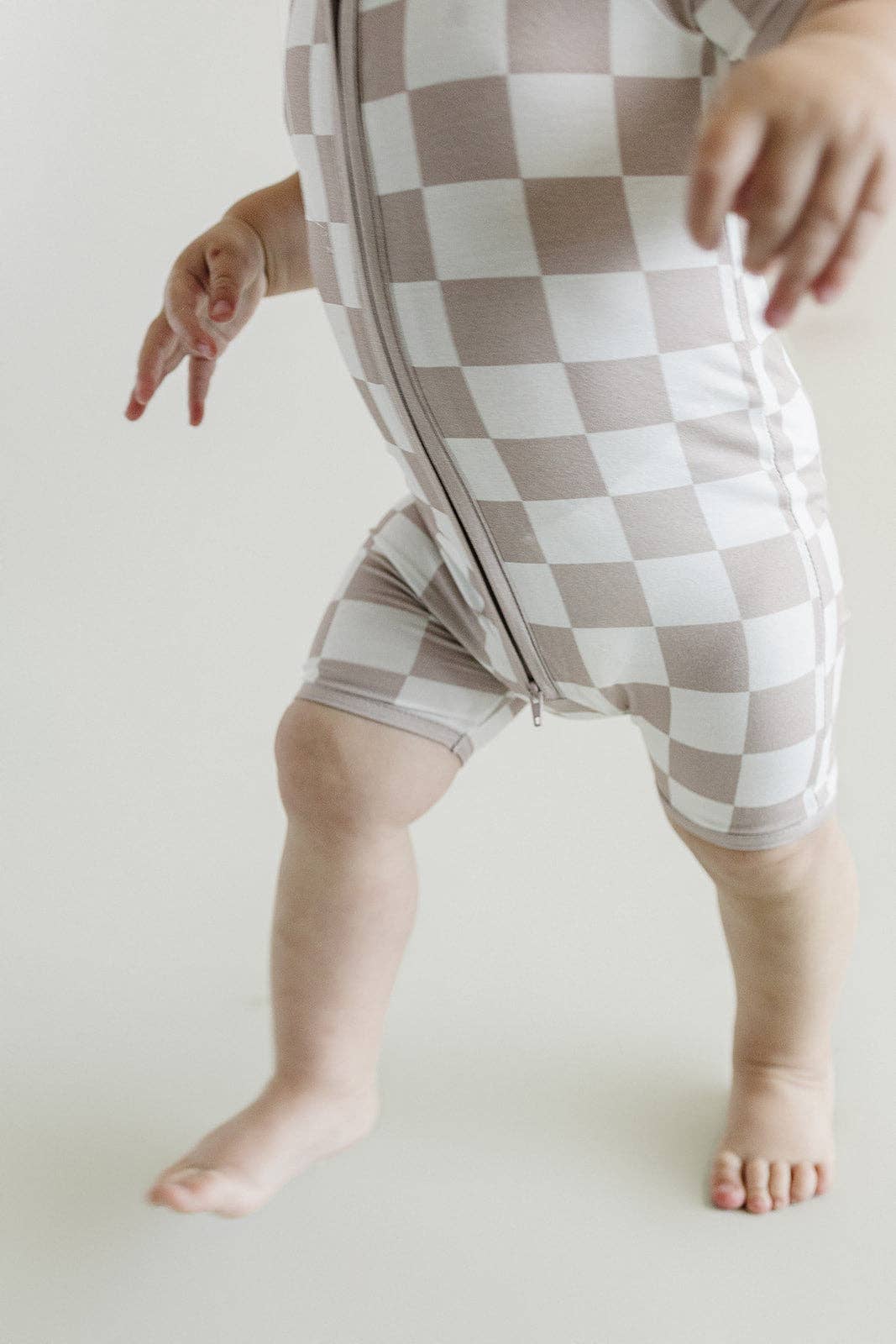 Baby Bamboo Shorty Romper | Latte Checkered