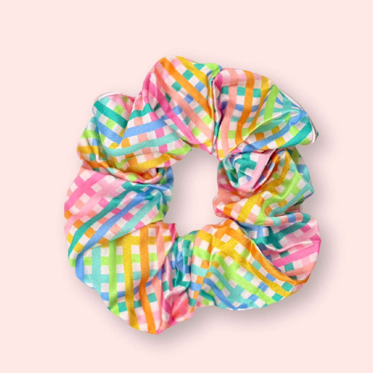 Hair Scrunchie | Blush Rainbow Cross Stitch