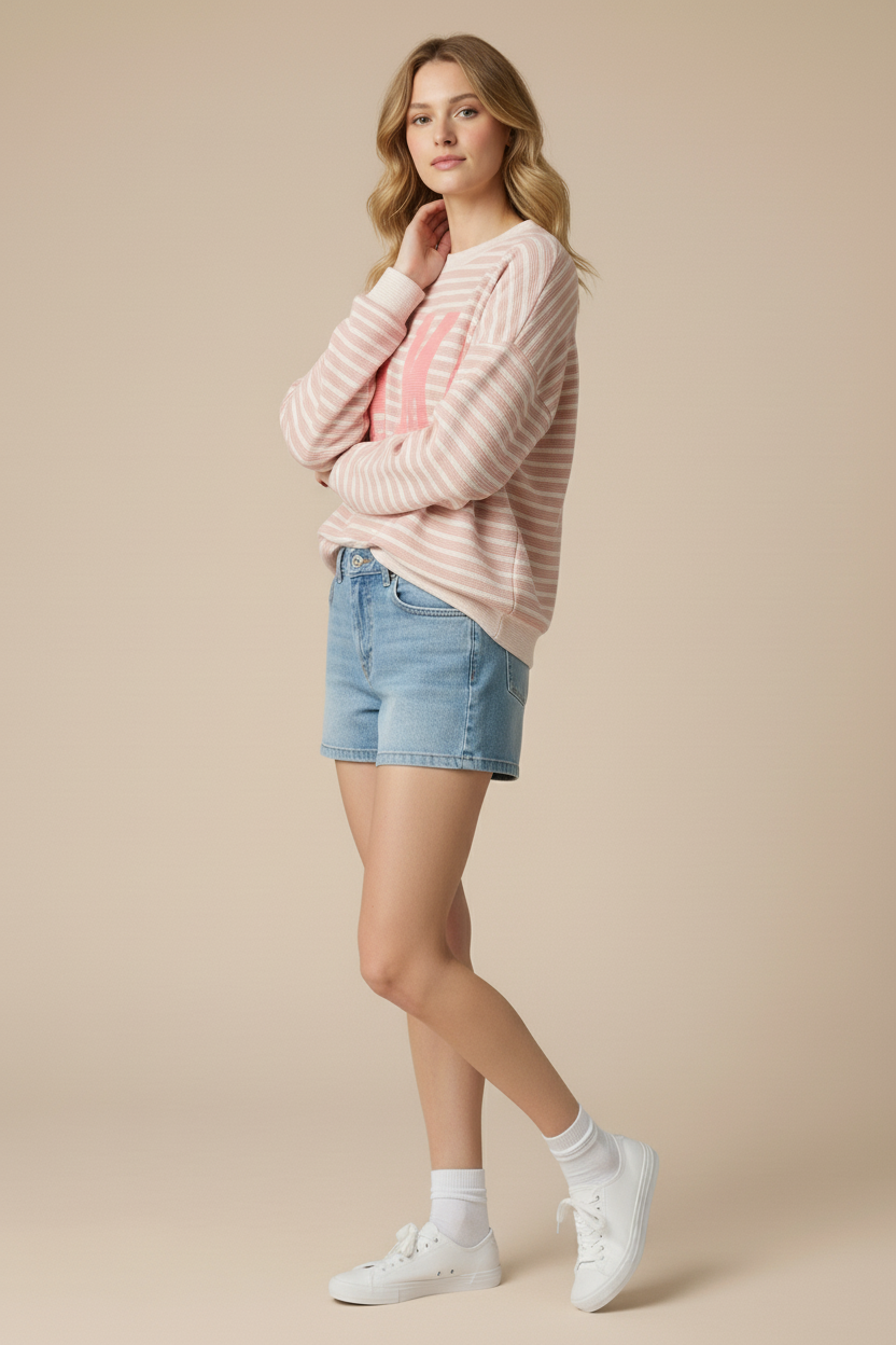 "mama" cloudy knit stripe long sleeve Set