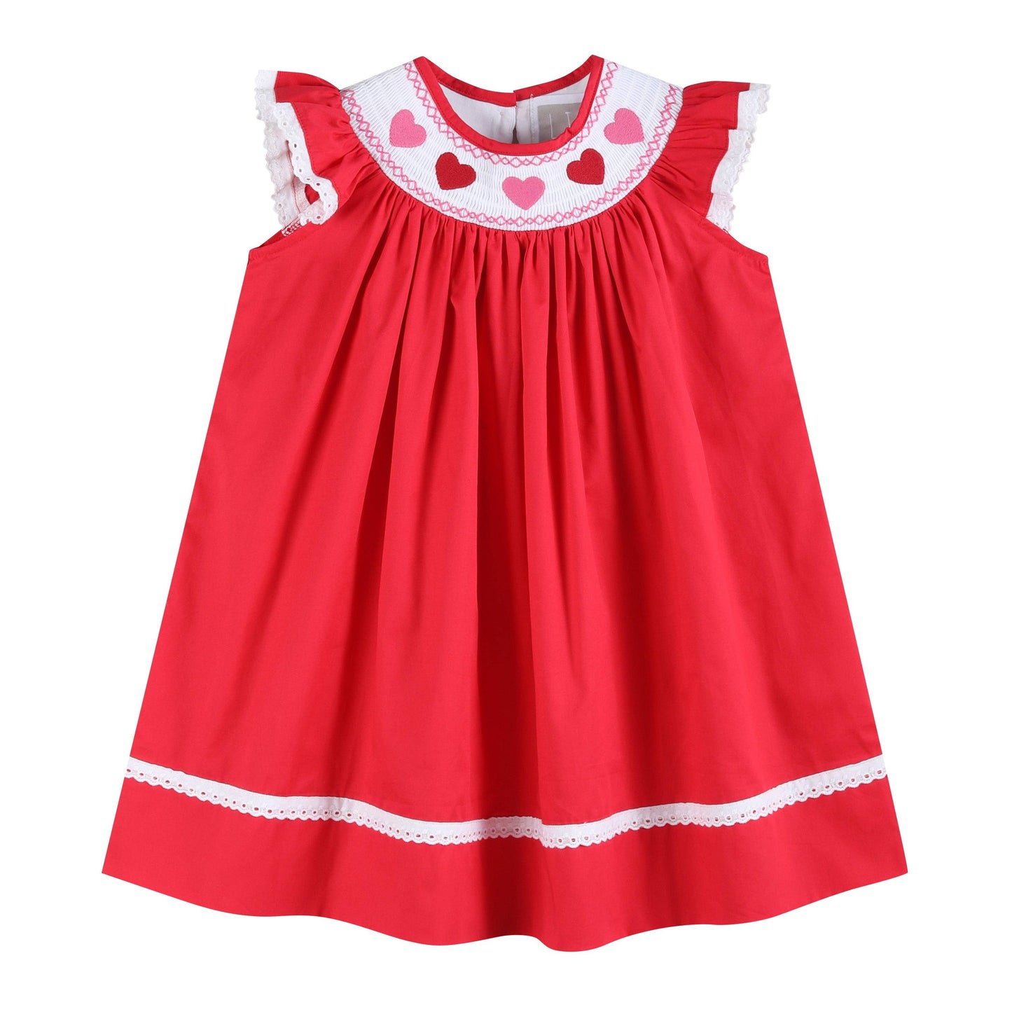 Red Heart and Lace Smocked Bishop Dress