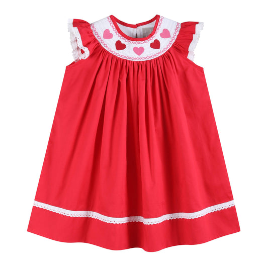 Red Heart and Lace Smocked Bishop Dress
