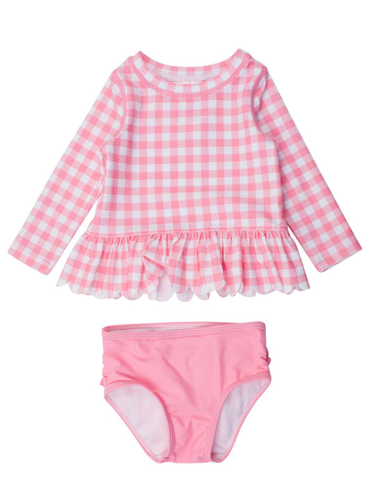 Gingham Rash Guard 2-Piece Swimsuit