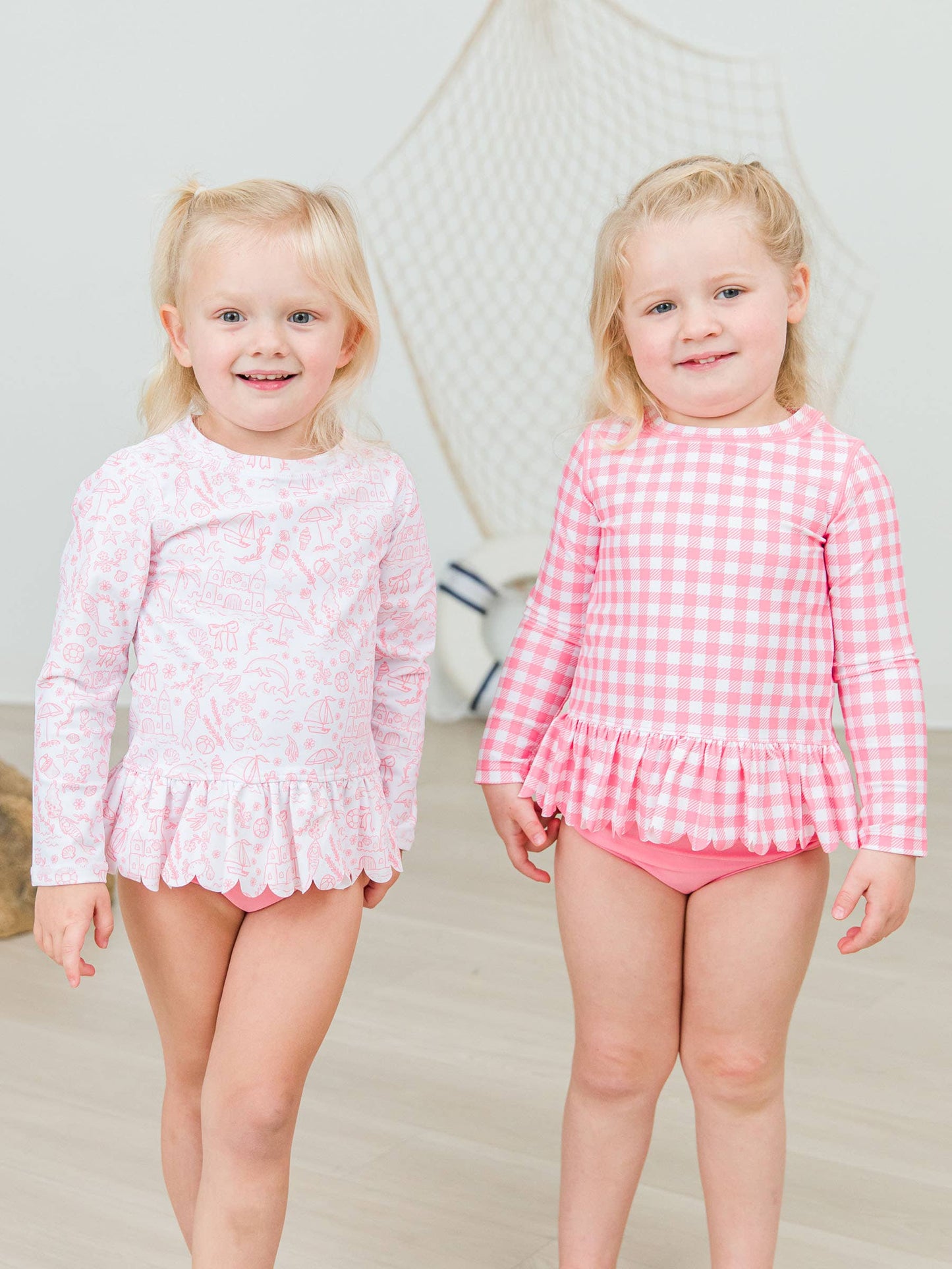 Gingham Rash Guard 2-Piece Swimsuit