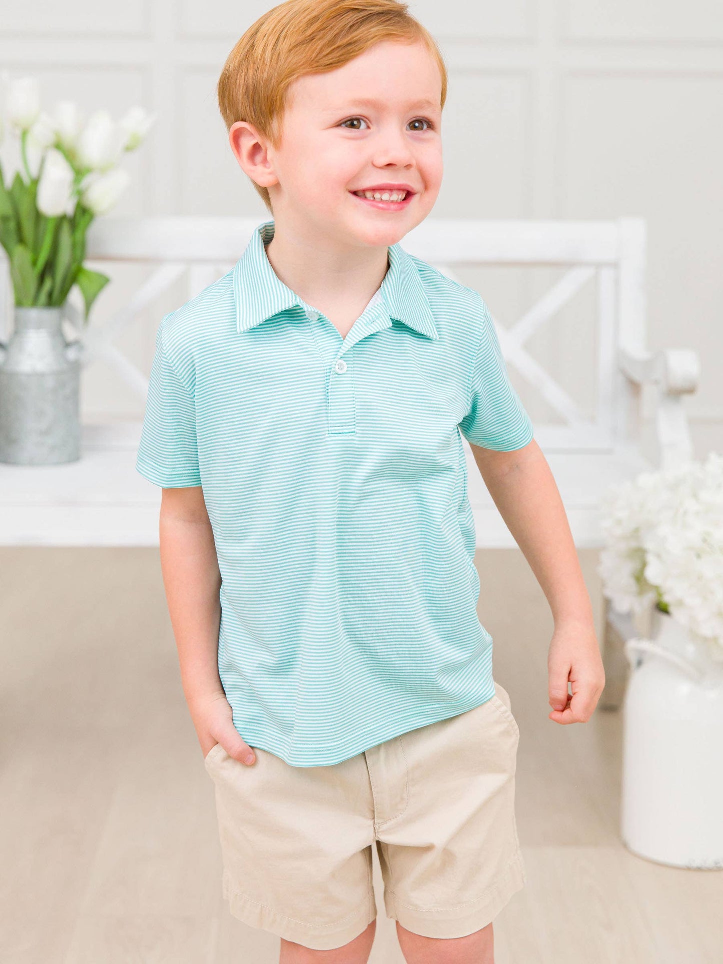 Green Micro Stripe Short Sleeve Polo
