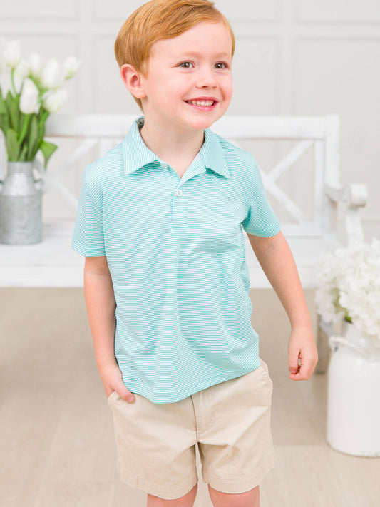 Green Micro Stripe Short Sleeve Polo